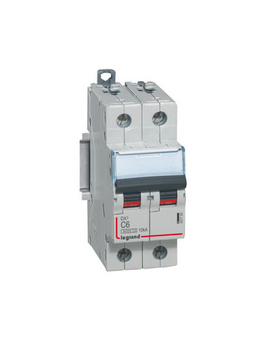 Disjoncteur DX³6000 10kA arrivée haute départ bas vis 2 Pôles 230V~ à 400V~ 6A courbe C 2 modules LEGRAND 407780