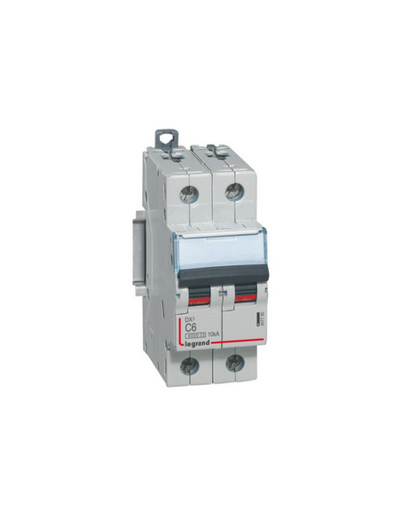 Disjoncteur DX³6000 10kA arrivée haute départ bas vis 2 Pôles 230V~ à 400V~ 6A courbe C 2 modules LEGRAND 407780