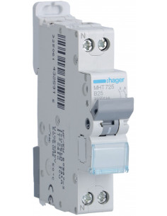 Disjoncteur 1P+N 4.5-6kA courbe B 25A 1 module HAGER MHT725