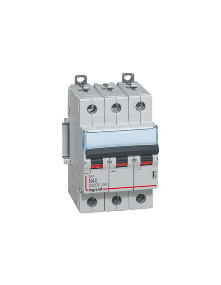 Disjoncteur DX³6000 10kA arrivée haute départ bas à vis 3 Pôles 400V~ 40A courbe B 3 modules LEGRAND 407536