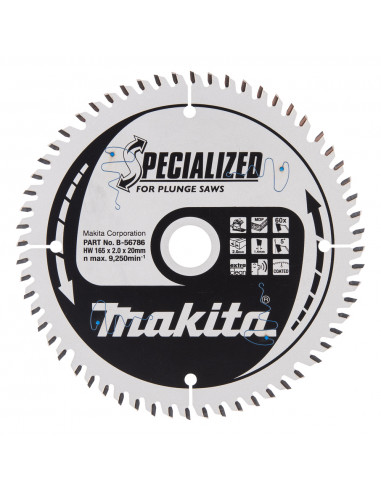 Lame pour scie circulaire alliage T.C.T spécialisé MDF 165 x 20 mm 60 dents MAKITA B-56786