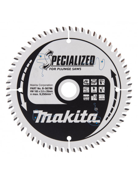 Lame pour scie circulaire alliage T.C.T spécialisé MDF 165 x 20 mm 60 dents MAKITA B-56786