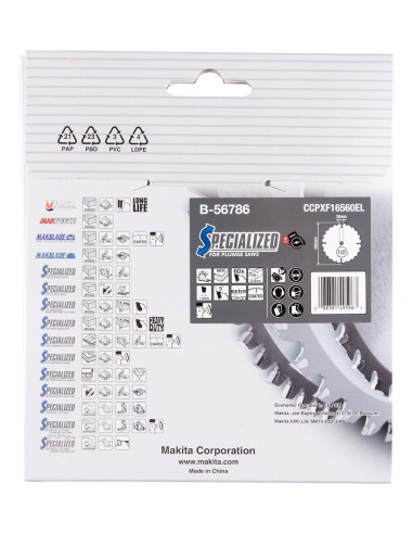 Lame pour scie circulaire alliage T.C.T spécialisé MDF 165 x 20 mm 60 dents MAKITA B-56786