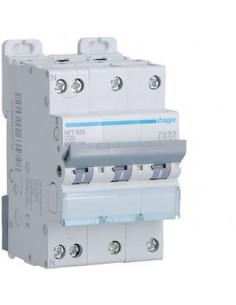Disjoncteur 3P+N 10kA courbe C 20A 3 modules HAGER NFT820