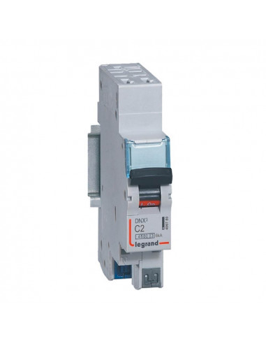 Disjoncteur Phase+Neutre DNX³4500 6kA arrivée et sortie borne automatique 1P+N 230V~ 2A courbe C 1 module LEGRAND 406780