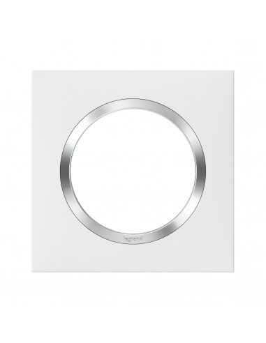 Plaque carrée dooxie 1 poste finition blanc avec bague effet chrome LEGRAND 600841