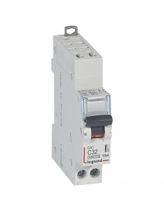 Disjoncteur DX³6000 10kA arrivée haute automatique et départ bas à vis U+N 230V~ 32A courbe C 1 module LEGRAND 407717