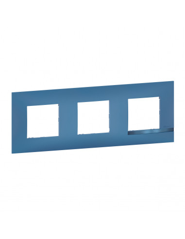 Plaque Altège Déco 3 postes Lagon bleu avec liseré bleu métallisé BTICINO BTAL9LA3