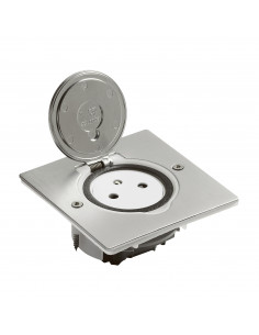 Prise de sol simple 2P+T Surface 16A 250V avec platine carrée inox brossé LEGRAND 089760