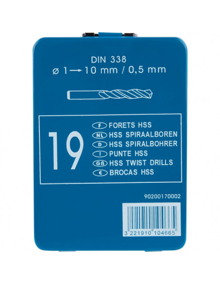 Coffret métal HSS Tivoly 19 forets Diamètre de 1 à 10 mm TIVOLY 90200170002