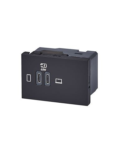 Prise double USB Mosaic Type-C 63W Power Delivery 3 modules noir LEGRAND 077675L