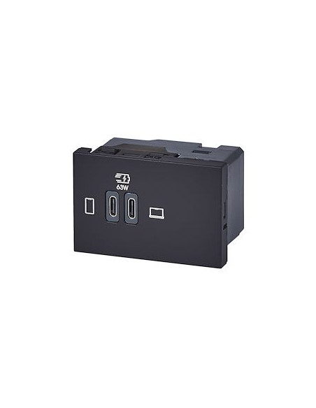 Prise double USB Mosaic Type-C 63W Power Delivery 3 modules noir LEGRAND 077675L