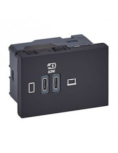 Prise double USB Mosaic Type-C 63W Power Delivery 3 modules noir LEGRAND 077675L