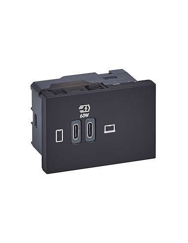 Prise double USB Mosaic Type-C 63W Power Delivery 3 modules noir LEGRAND 077675L