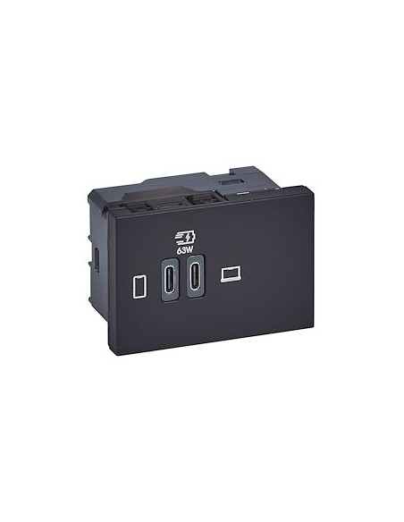 Prise double USB Mosaic Type-C 63W Power Delivery 3 modules noir LEGRAND 077675L