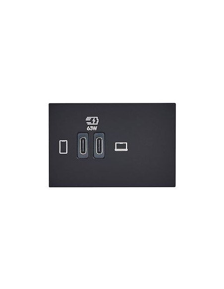 Prise double USB Mosaic Type-C 63W Power Delivery 3 modules noir LEGRAND 077675L