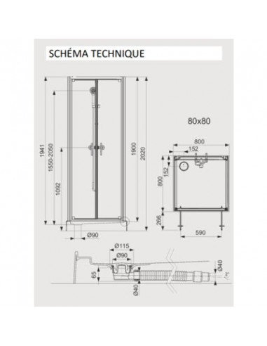 CABINE DOUCHE EZYA 80X80 ODYSSEA L11ODB080SP