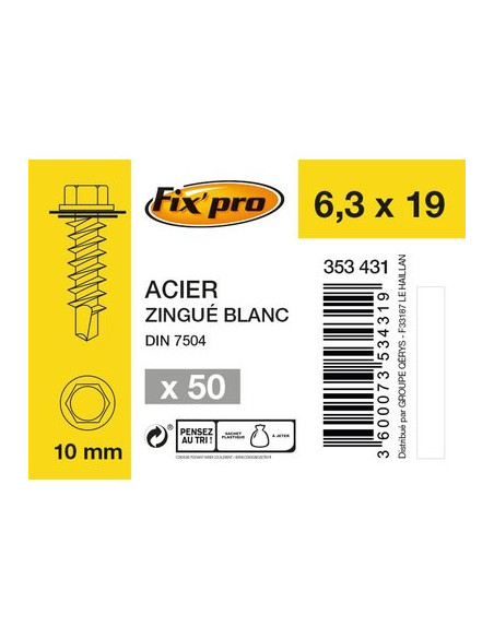 VIS HEX.AUTO+ROND 6,3X19 /50 FIXPRO FPRO7504KREC6319BP50