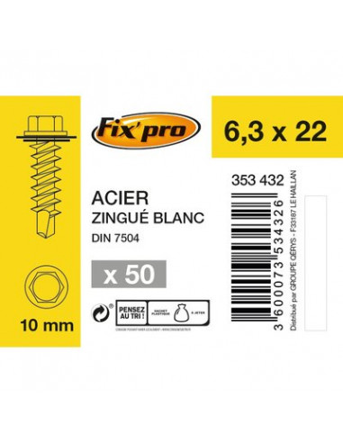 VIS HEX.AUTO+ROND 6,3X22 /50 FIXPRO FPRO7504KREC6322BP50