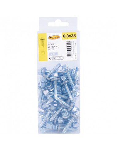 VIS HEX.AUTO+ROND 6,3X38 /50 FIXPRO FPRO7504KREC6338BP50