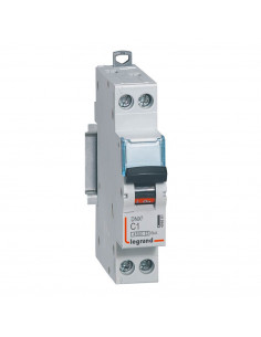 Disjoncteur Phase+Neutre DNX³4500 6kA arrivée et sortie borne à vis 1P+N 230V 1A courbe C 1 module LEGRAND 406861