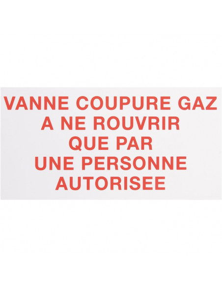 Étiquette plastique rigide rectangulaire Vanne de coupure Gaz CODITHERM CZ06