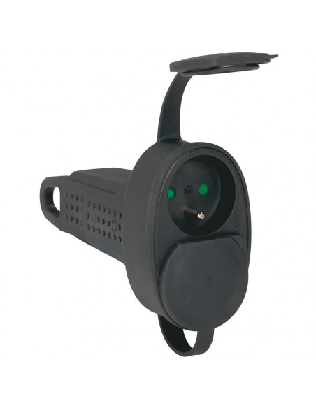 Prolongateur caoutchouc 2 prises de courant 2P+T 16A IP44 IK08 avec anneau de suspension sans cordon LEGRAND 090820