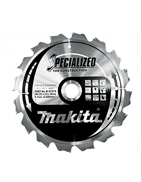 Lame de scie circulaire Standard T.C.T 235x30 mm 16 T pour Bois MAKITA B-27274