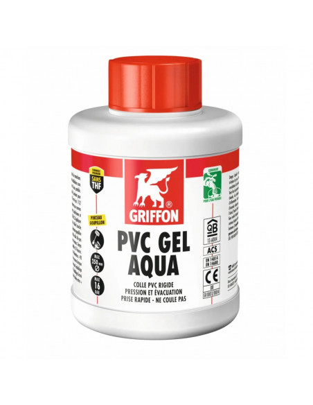 Colle PVC gel Aqua agréée AEP CSTB bidon avec pinceau 500ml GRIFFON 6140215