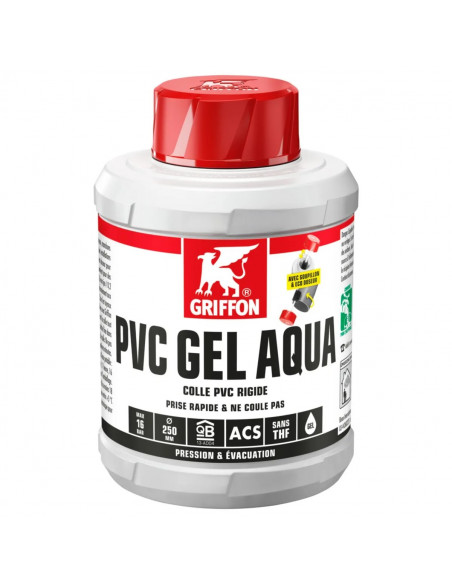 Colle PVC gel Aqua agréée AEP CSTB bidon avec pinceau 500ml GRIFFON 6140215