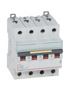 Disjoncteur DX³10000 16kA arrivée haute et départ bas à vis 4 Pôles 400V 40A courbe C 4 modules LEGRAND 409359