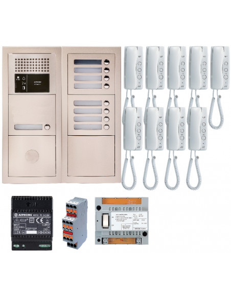 Pack audio 9 bp encastré module vigik centrale 9 gt1d & alim.  GTBA9E AIPHONE 200380