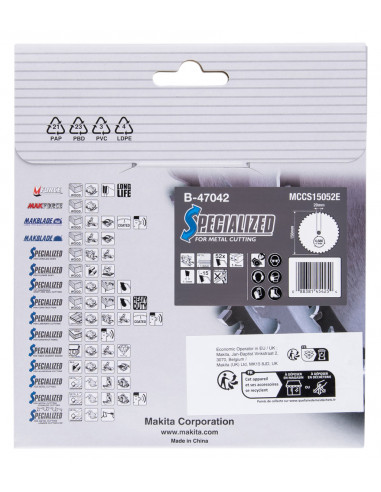 Lame carbure ''Specialized'' Tôles minces pour scies circulaires 150x20mm 52D MAKITA B-47042
