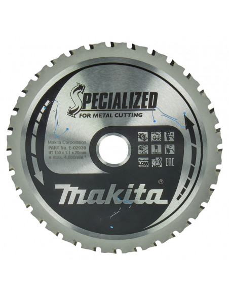 Lame carbure ''Specialized'' Métal épaisseur jusqu'à 12mm pour scies circulaires 150X20mm 32 Dents MAKITA E-02939