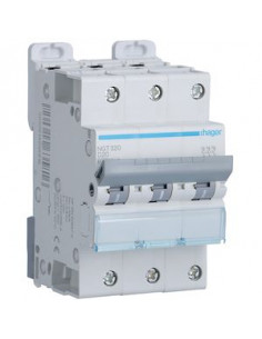 Disjoncteur 3 Pôles 6-10kA courbe D 20A 3 modules HAGER NGT320