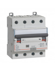 Disjoncteur différentiel monobloc DX³6000 10kA arrivée haute et départ bas à vis 4 Pôles 400V 32A type AC 30mA LEGRAND 411189 2