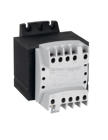 Transformateur de séparation des circuits primaire 230V à 400V et secondaire 115V~ à 230V~ - 220VA LEGRAND 042789
