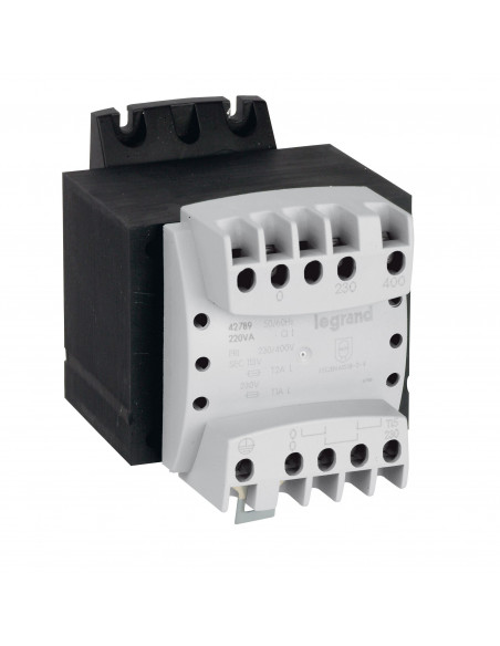 Transformateur de séparation des circuits primaire 230V à 400V et secondaire 115V~ à 230V~ - 220VA LEGRAND 042789