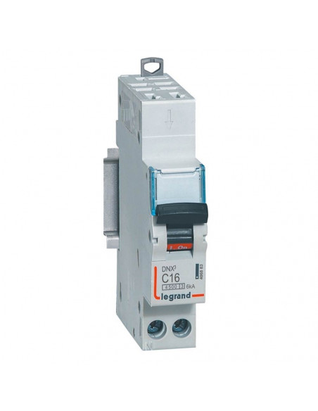 Disjoncteur Phase+Neutre DNX³4500 6kA arrivée borne auto sortie à vis 1P+N 230V~ 16A courbe C 1 module LEGRAND 406883