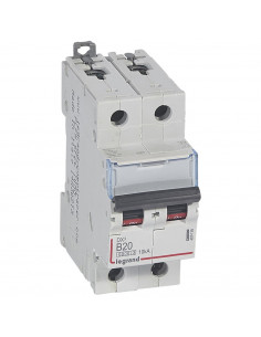 Disjoncteur DX³6000 arrivée haute et départ bas à vis 2 Pôles 230V à 400V 20A courbe B 2 modules LEGRAND 407495/407510 2