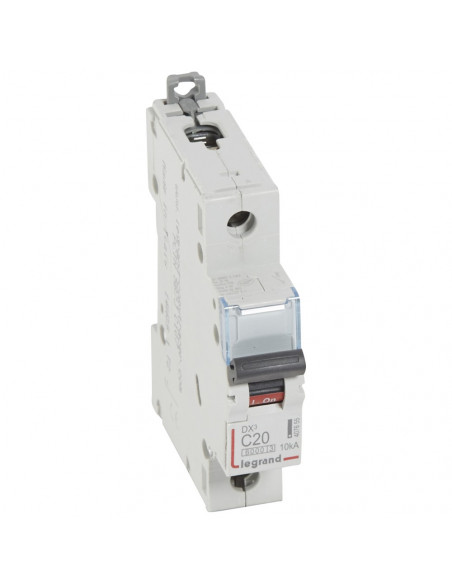 Disjoncteur DX³6000 arrivée haute et départ bas à vis 1 Pôle 230V~ à 400V~ 20A courbe C 1 module LEGRAND 407655