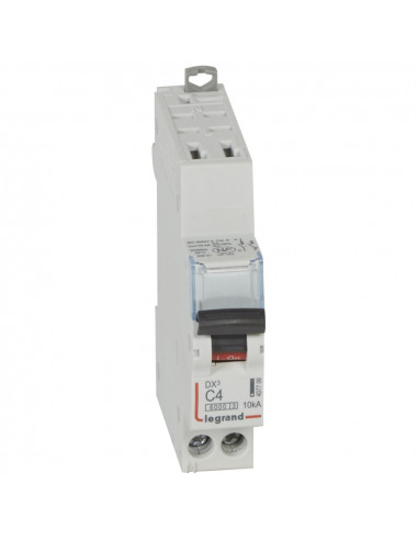 Disjoncteur DX³6000 10kA arrivée haute automatique et départ bas à vis U+N 230V~ 4A courbe C 1 module LEGRAND 407709