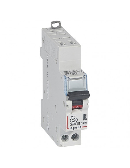 Disjoncteur DX³6000 10kA arrivée haute automatique et départ bas à vis U+N 230V 20A courbe C 1 module LEGRAND 407715