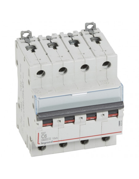 Disjoncteur DX³6000 arrivée haute et départ bas à vis 4 Pôles 400V~ 6A courbe C pour peigne HX³ traditionnel LEGRAND 407894