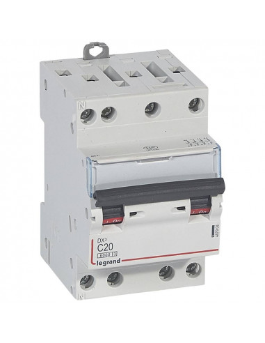 Disjoncteur DX3 4 pôles 400V Courbe C 20A 6000A 3 Modules LEGRAND 407908
