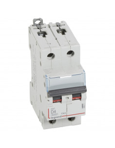 Disjoncteur DX³6000 arrivée haute et départ bas à vis 2 Pôles 230V~ à 400V~ 4A courbe D 2 modules LEGRAND 408011