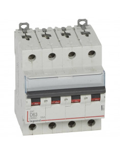 Disjoncteur DX³6000 arrivée haute et départ bas à vis 4 Pôles 400V 63A courbe D pour peigne HX³ traditionnel LEGRAND 408123