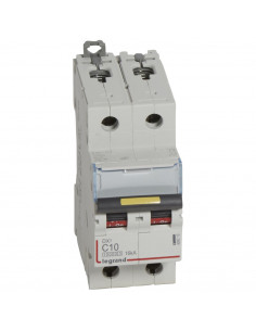 Disjoncteur DX³10000 16kA arrivée haute et départ bas à vis 2 Pôles de 230V à 400V 10A courbe C 2 modules LEGRAND 409219