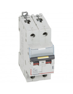 Disjoncteur DX³10000 16kA arrivée haute et départ bas à vis 2 Pôles 230V~ à 400V~ 50A courbe C 2 modules LEGRAND 409226