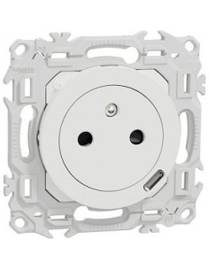 Odace prise 2P+T affleurante avec chargeur USB-C 18W Power Delivery blanc craie SCHNEIDER S920042